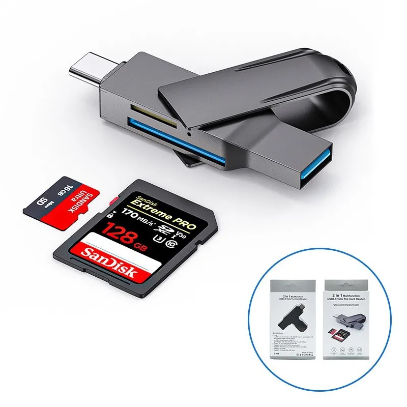 Pembaca kartu Usb 3.0 multifungsi, aksesori ponsel adaptor pembaca kartu memori Usb multifungsi 6 In 1 Tipe C/mikro Usb/Tf/Sd