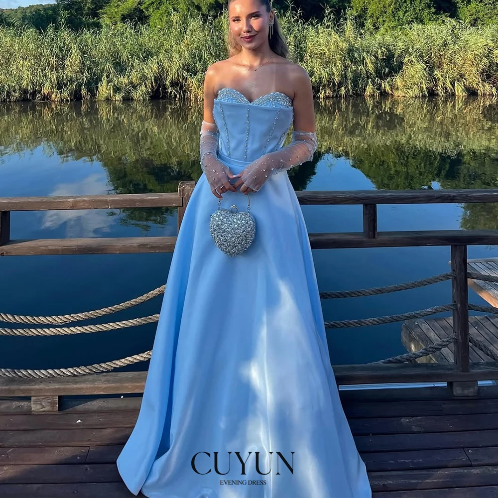 

CUYUN Blue Luxury Women's Evening Dresses Sweetheart Beading Customized Party Dresses Gala Elegant A-Line Formal Gown 2025