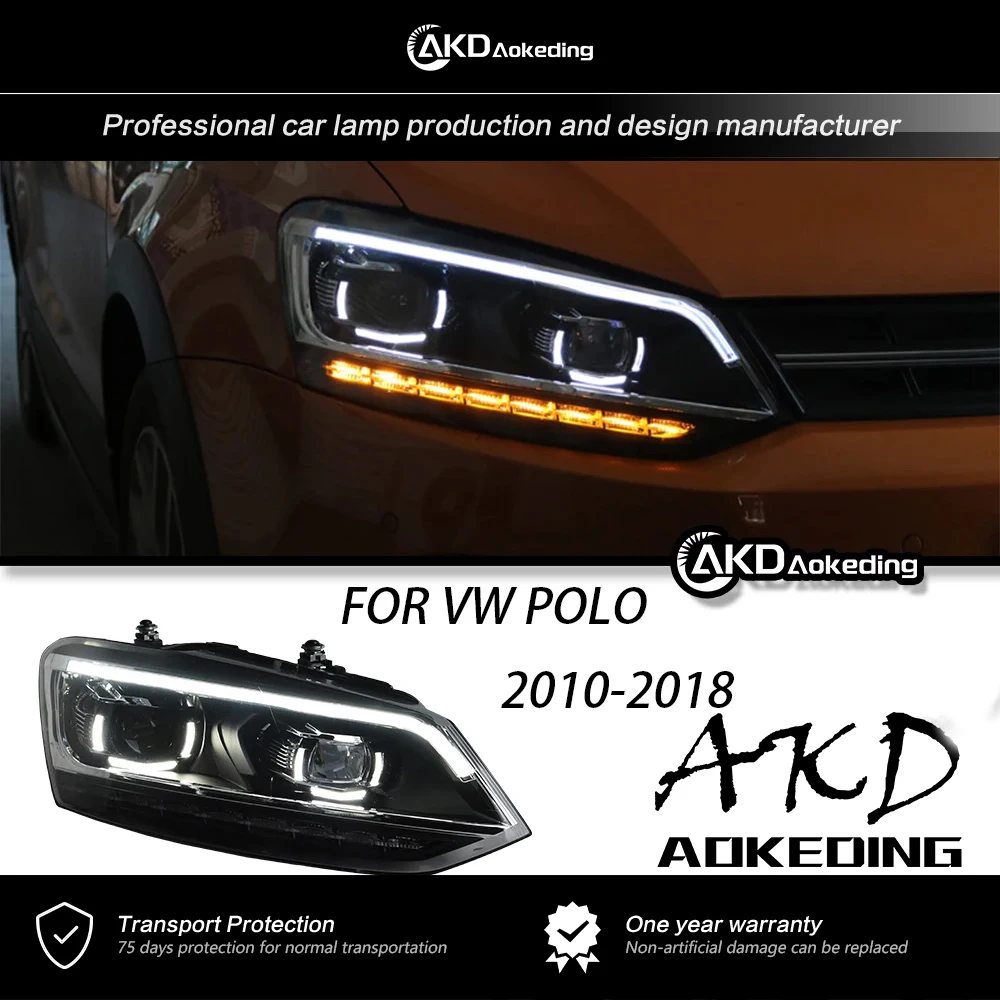 AKD Head Lamp For VW volkswagen Polo 2010-2018 Vento Headlight DRL H7 LED Bi Xenon Bulb Assembly Upgrade Auto Accessories 2PCS