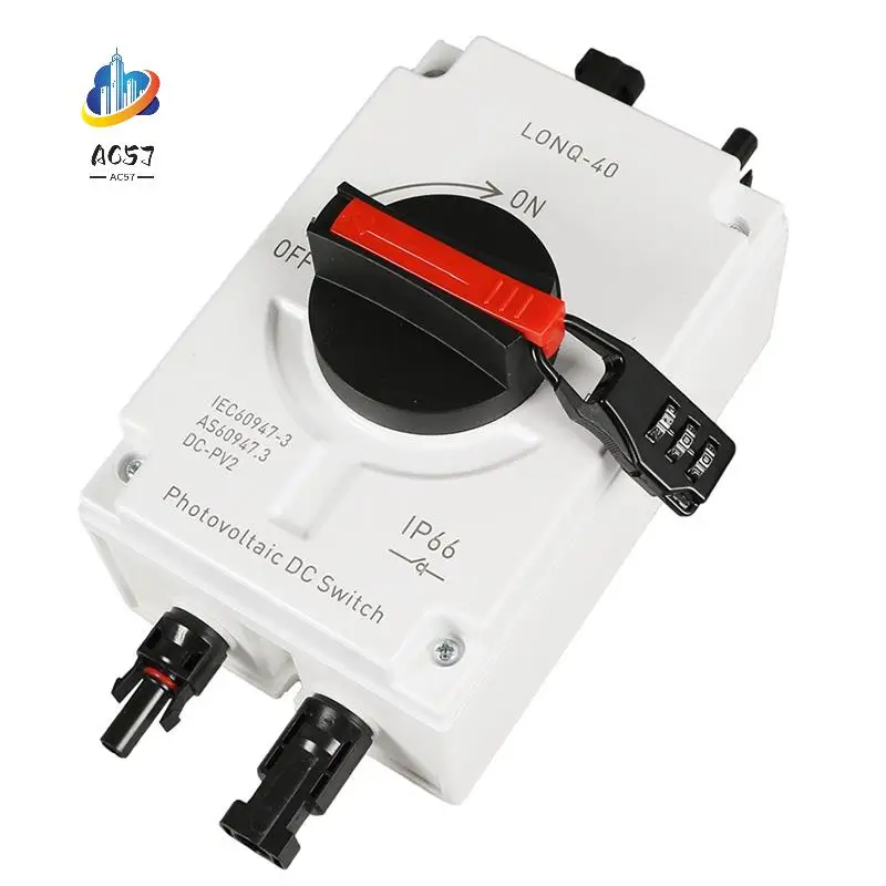 

AC57-1Set PV Солнечный фотоэлектрический разъединитель, LONQ-40 DC Изолятор Солнечный переключатель IP66 Водонепроницаемый DC1000V