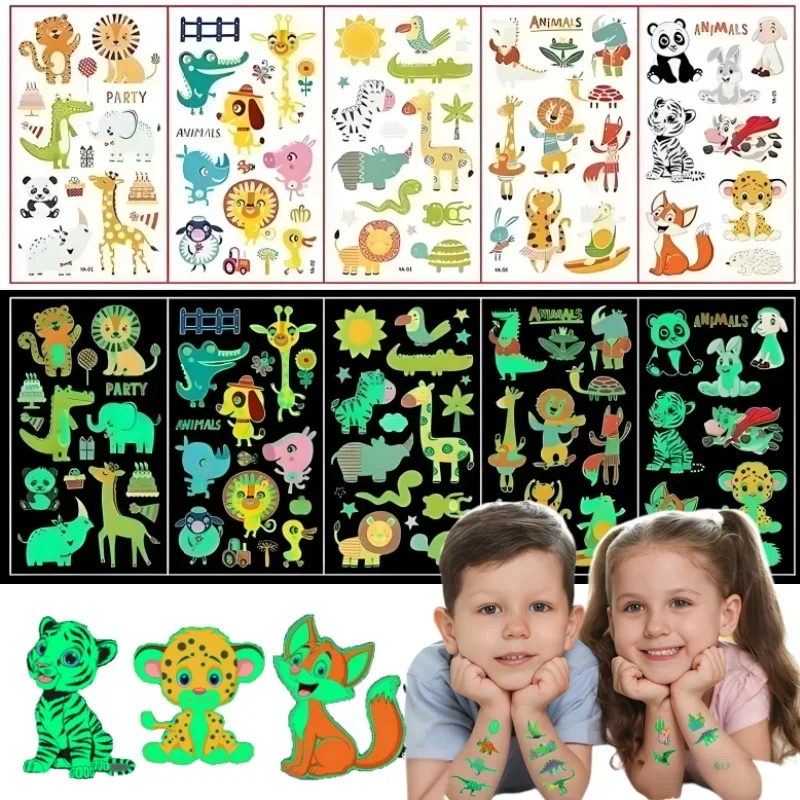 

5-100 шт. светящиеся в темноте татуировки с животными наклейки водостойкие временные боди-арт для лица для детей сувениры для вечеринок праздничные мероприятия