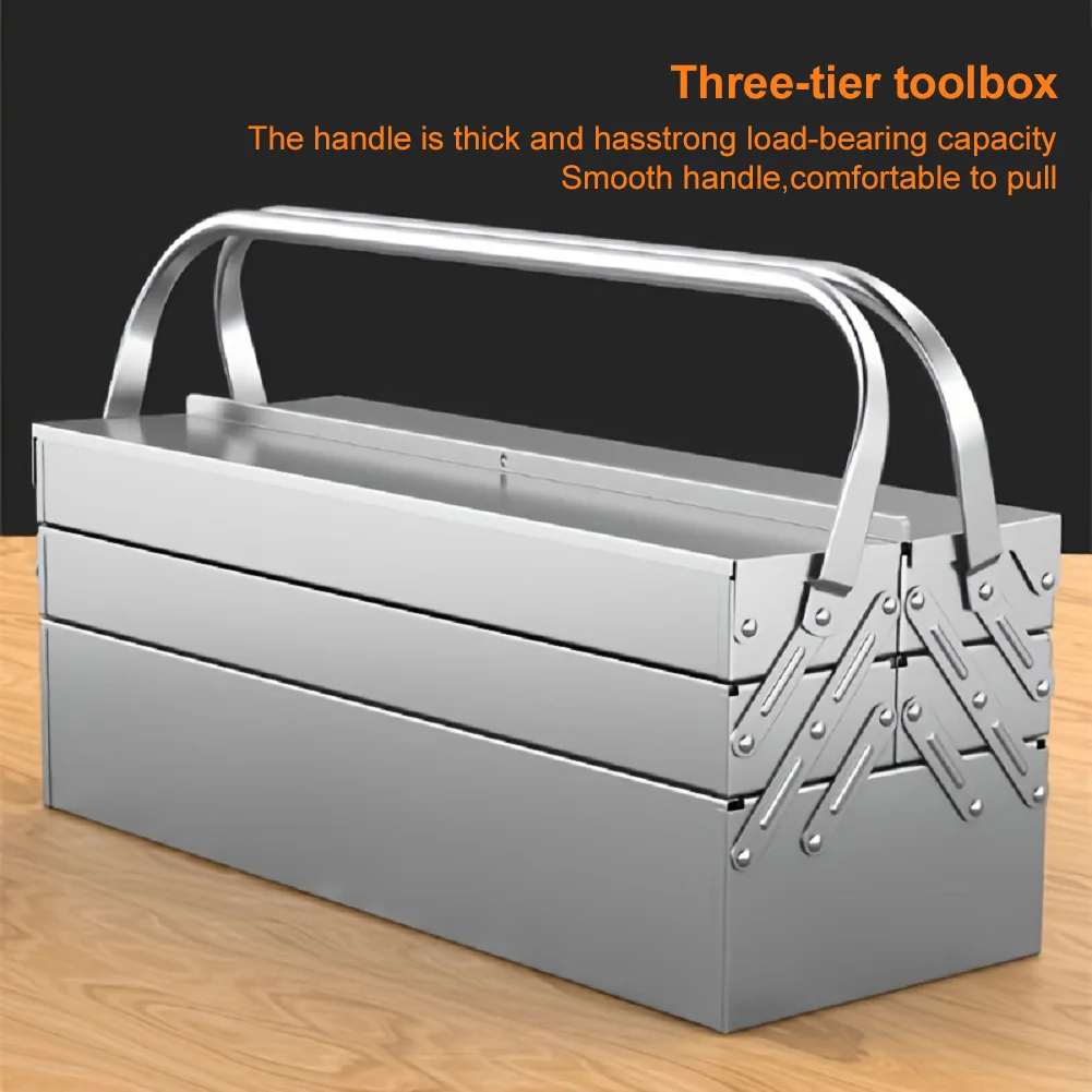 Stainless Steel Foldable Tool Box Cantilever Tool Box Organizer 3 Level & 5 Retractable Tray Hardware Storage Box for Screw Nail