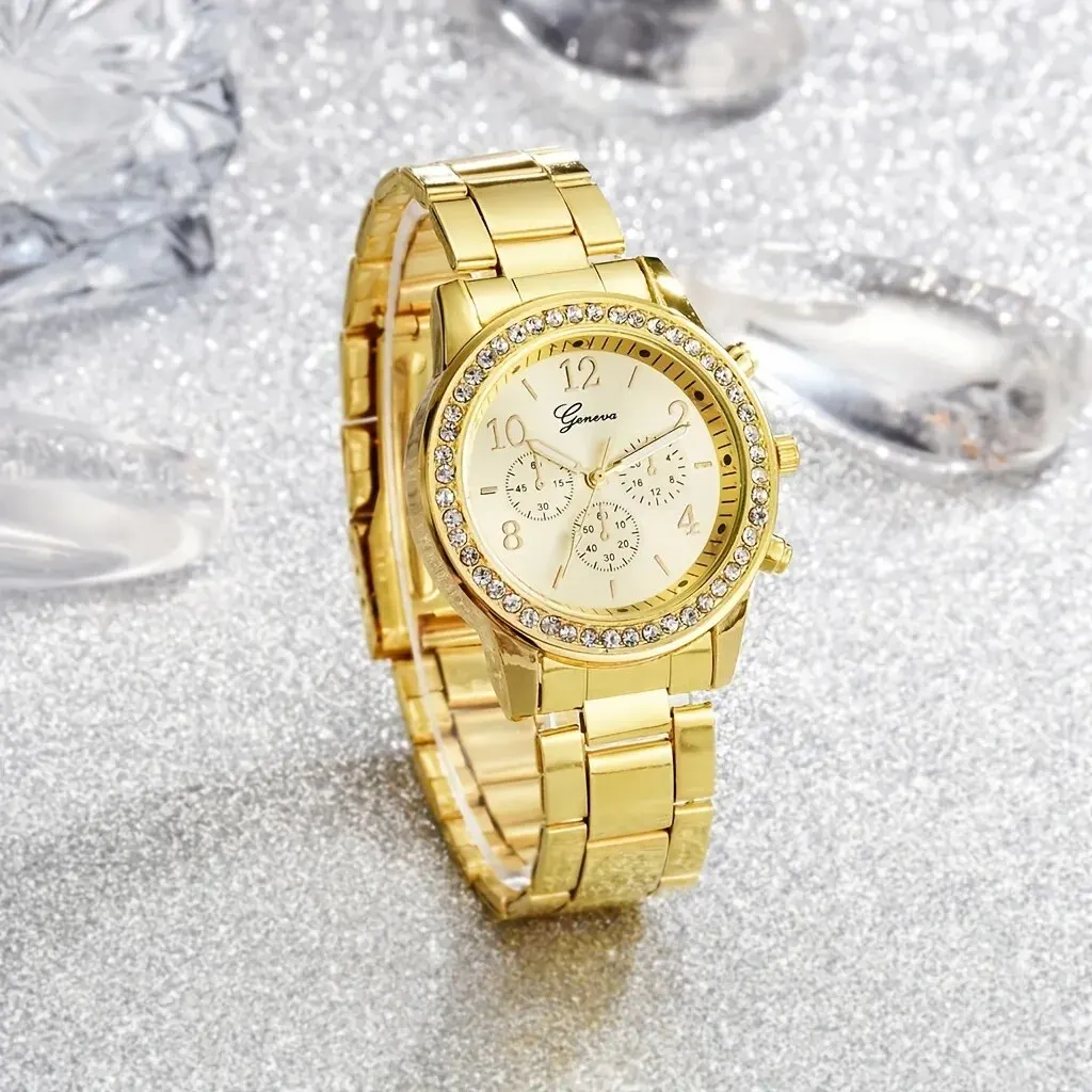 Lot Of 5 Assorted Women’s Wrist Watches Gold Tone Bling All Working Womens Watches 5Pcs Set Luxury Rhinestone Women Fashion  main image 3