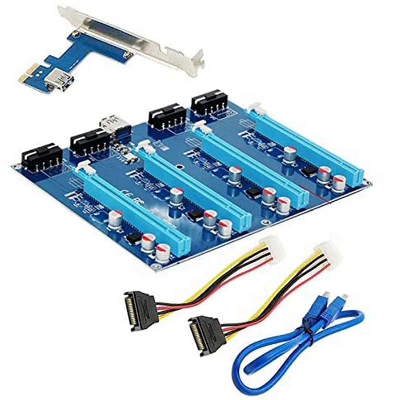 NEW-PCI-E 1X Expansion Kit PCI Express 1 To 4 Port PCI Express Switch Multiplier HUB Riser Card PCIE X1 To X16 Adapter