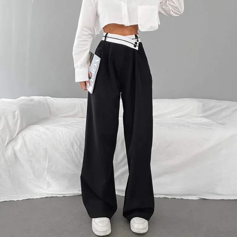 High Waist Casual Wide Leg Pants For Women Black Suit Office Lady Straight Trousers Stylish Comfortable Clothes Fashion Outfit