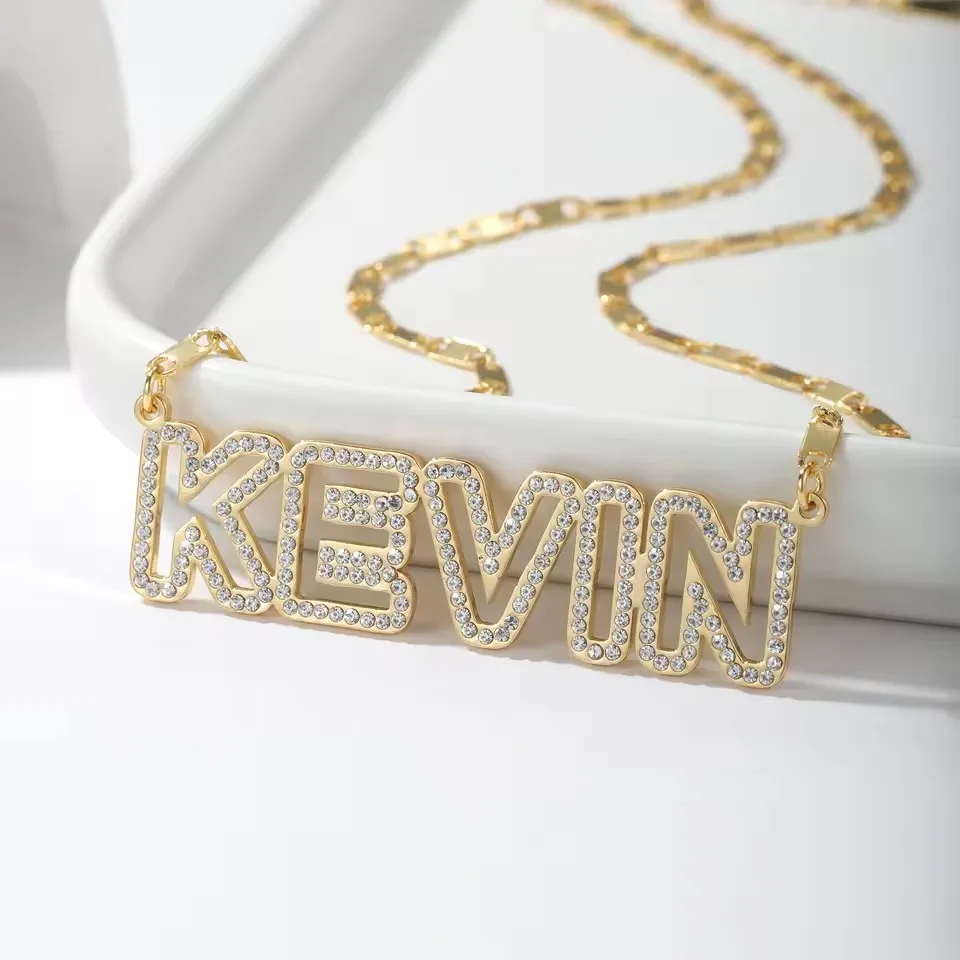 Custom Gold BlingBling Stone Name Necklace Personalized Crystal Name Necklace  stainless Steel Jewelery Women Fashion Gift