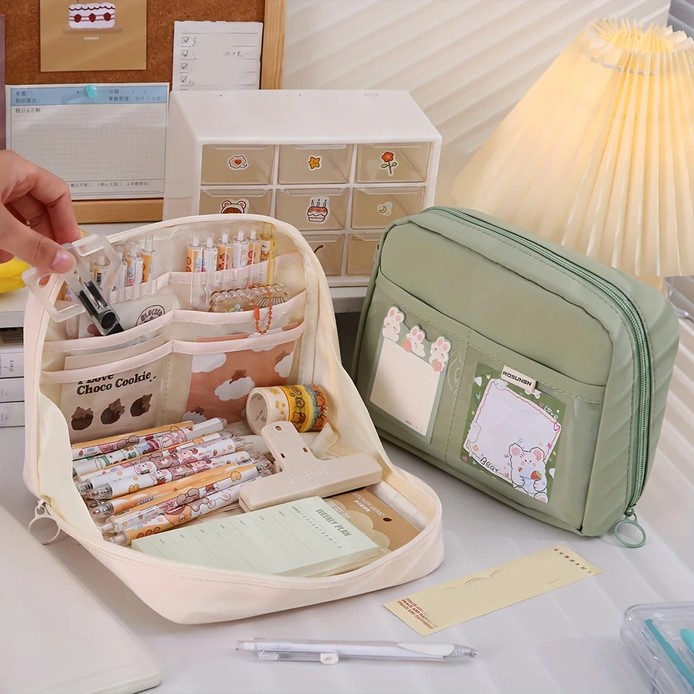 12 Layer Large Capacity Pencil Case 90 Degree Wide Opening Round Zipper Pen Bag Organizer Pouch for School Office Stationery