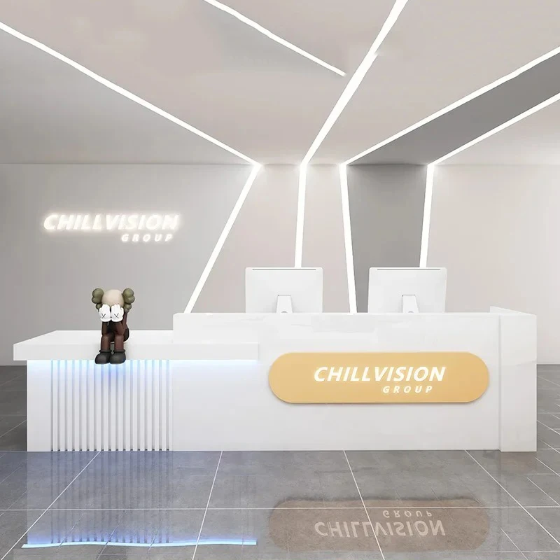 

White Beauty Reception Desks Retro Design Unique Checkout Hotel Cream Reception Desks Luxury Comptoire Accueil Lounge Furniture