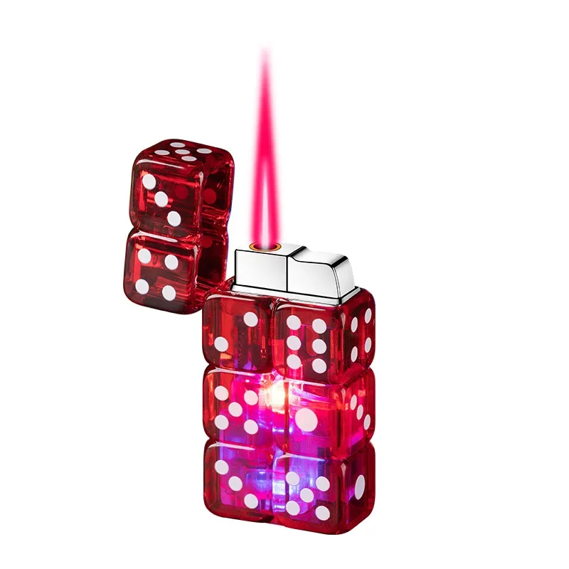 New Double Row Dice Lighter with Light Torch Jet Pink Flame Lighter Transparent Metal Windproof Lighter Gift Smoking Accessories