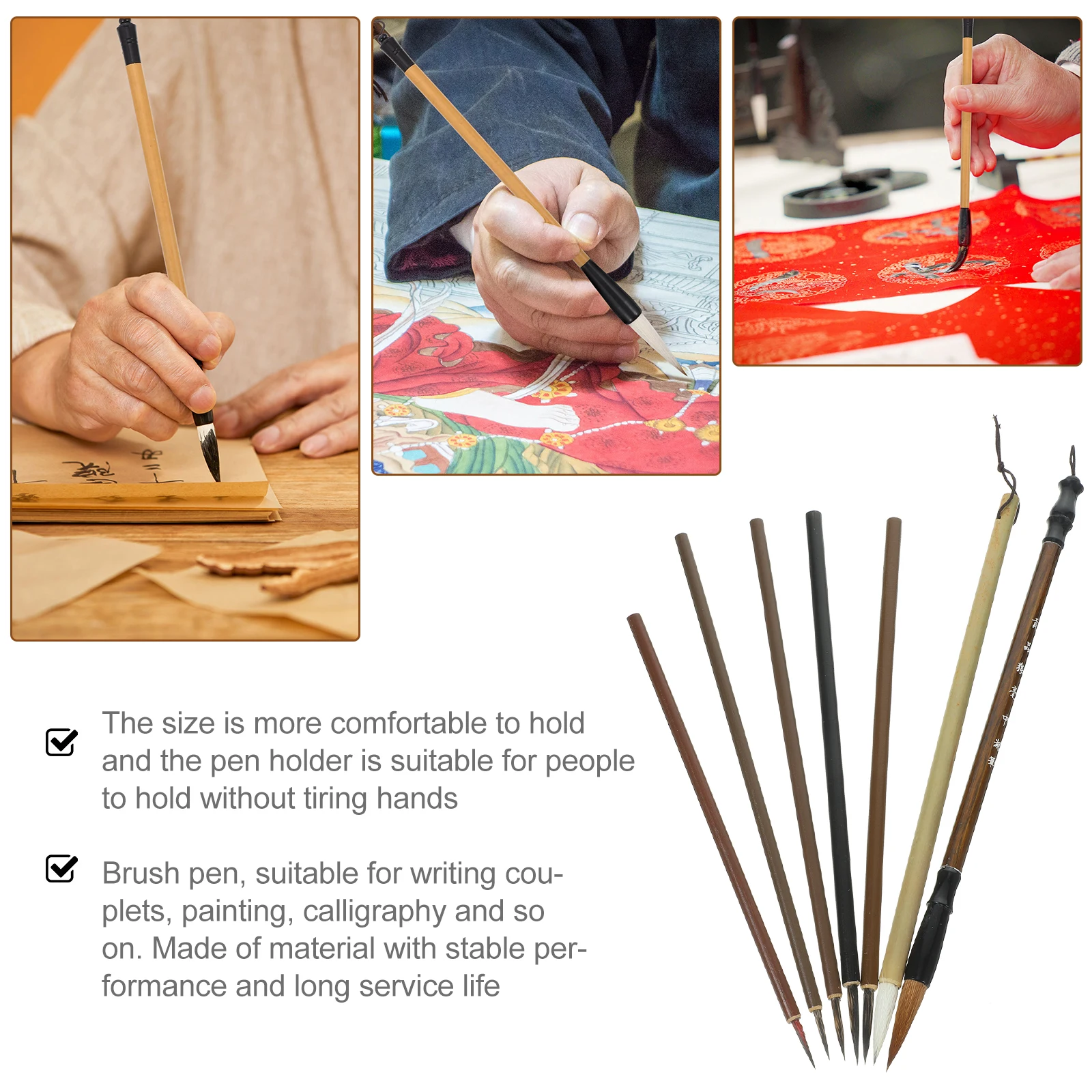 

7pcs Chinese Calligraphy Brush Set Fine Tip Traditional Sumi Brushes Smooth Writing For Beginners Art Brush Pen Good Ink