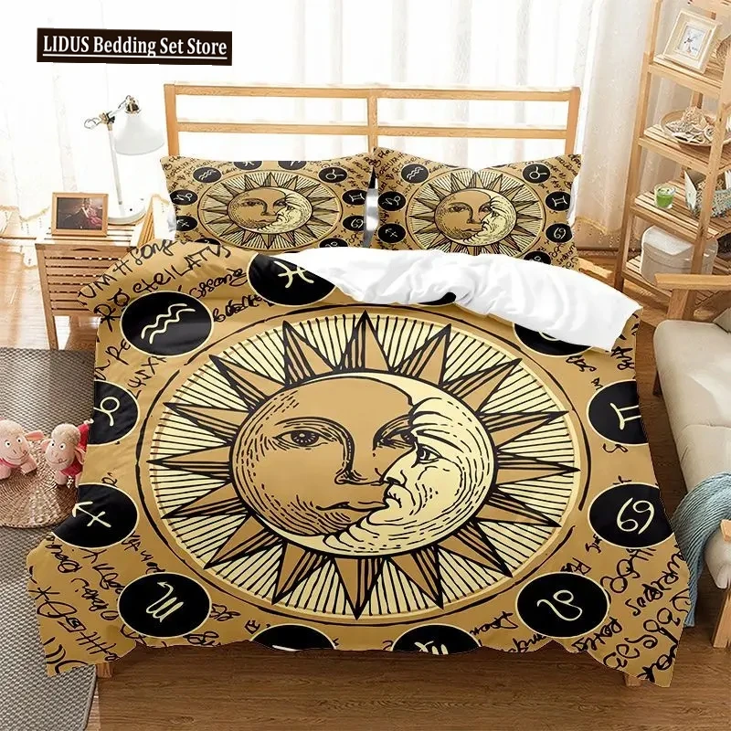 

Sun And Moon Bedding Set King/Queen Size Twelve Constellations Zodiac Comforter Cover Adults Astrology Polyester Duvet Cover