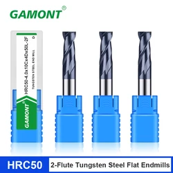 GAMONT-Tungstênio Aço Carbide Endmills, Preto Nano Revestimento, Fresa Plana de Aço, Máquinas CNC, 2-Flute, HRC50