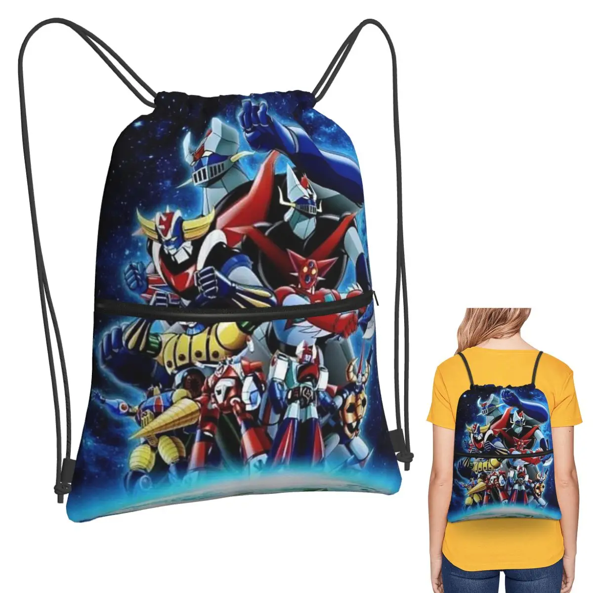 Mazinger Z Mad Robot Grendizer Anime Manga Mochilas de moda con cordón, bolsa deportiva con bolsillo, bolsas para libros para viajes y escuela
