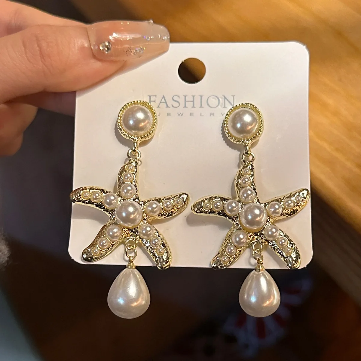 2pcs Fashion Starfish Ocean Light Luxury Style Alloy Artificial Pearl Silver Color Earring Pendant Woman Party Prom