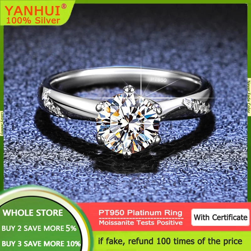 100% Original Certified PT950 Platinum Ring Good Quality 1 Carat Moissanite Fine Jewelry Wedding Engagement Rings for Women