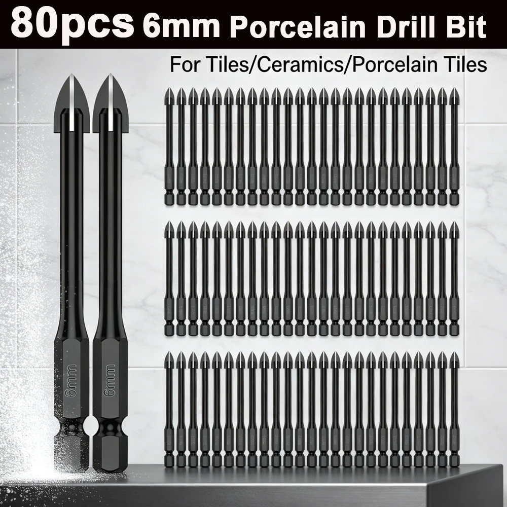 

80/10pcs 6mm Glass and Tile Drill 1/4 Inch Hex Shank Multi-Purpose Concrete Drill Bit Set for Glass, Mirrors, Ceramic Tiles