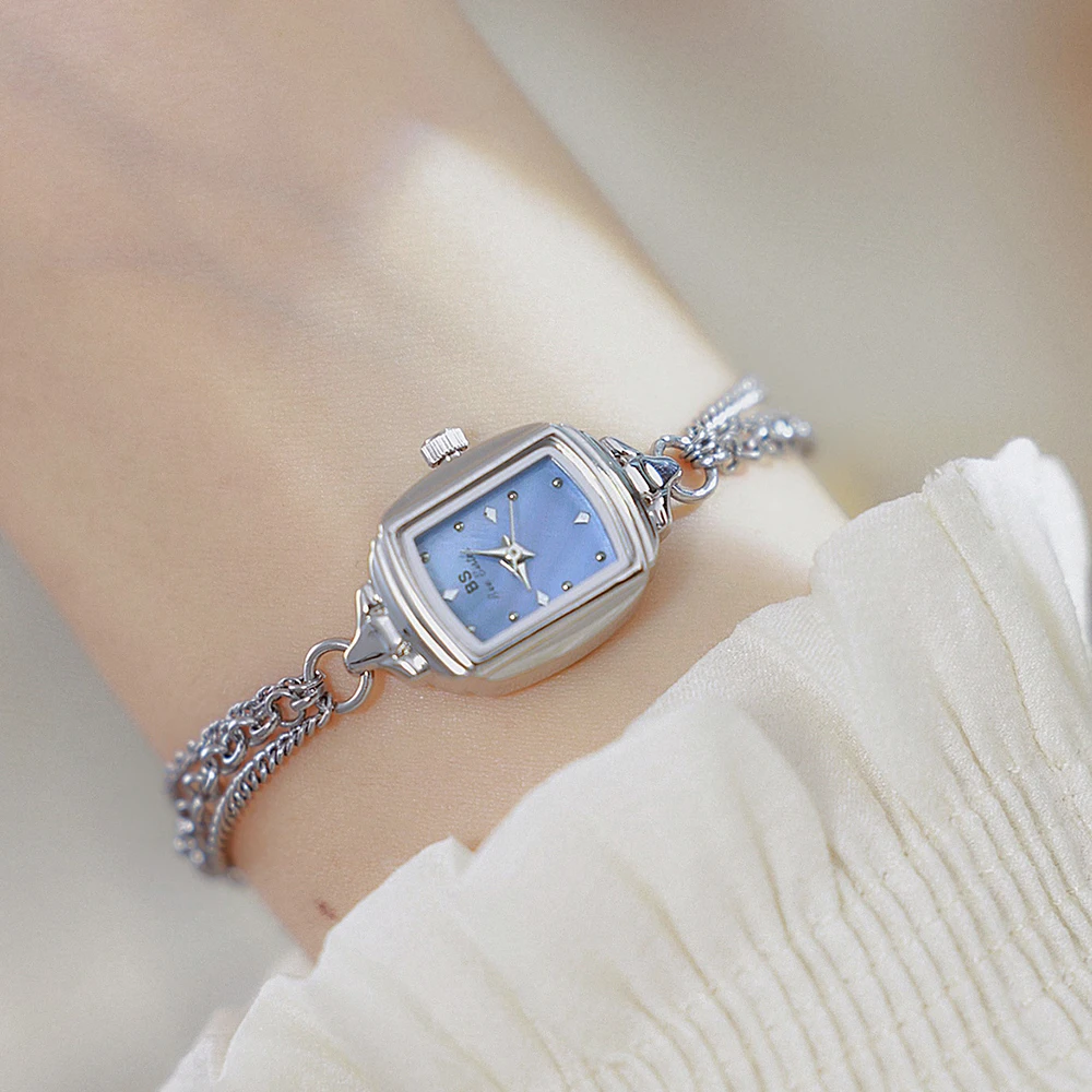 New Female Watches Simple Light Blue Bracelet Small Watch For Women Original Silver Quartz Clock Gift