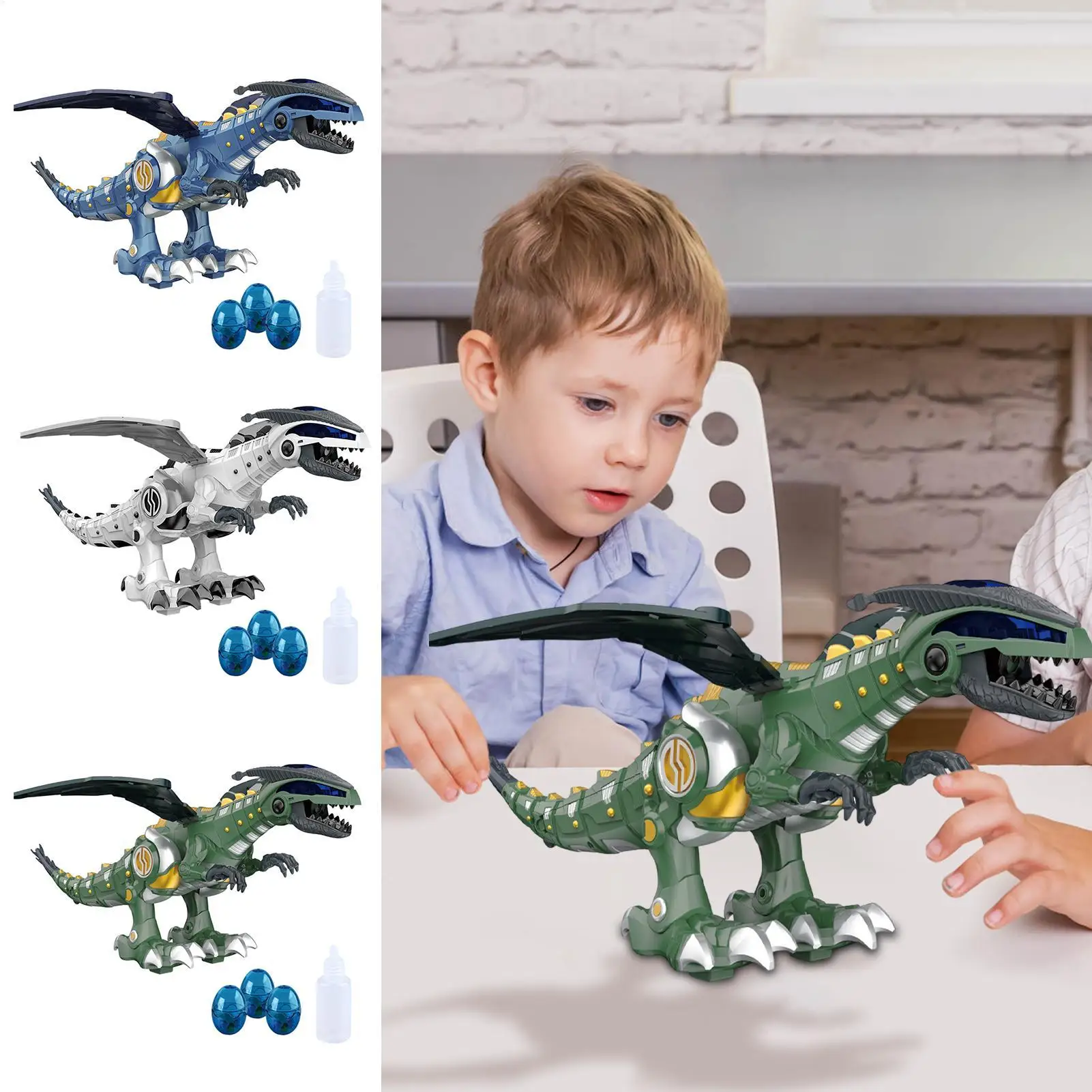 Baby Dinosaur Moving Toy Walking Kids Toddler Toys With Lighting & Music Interactive Animal Figures With Spray Egg-Laying For