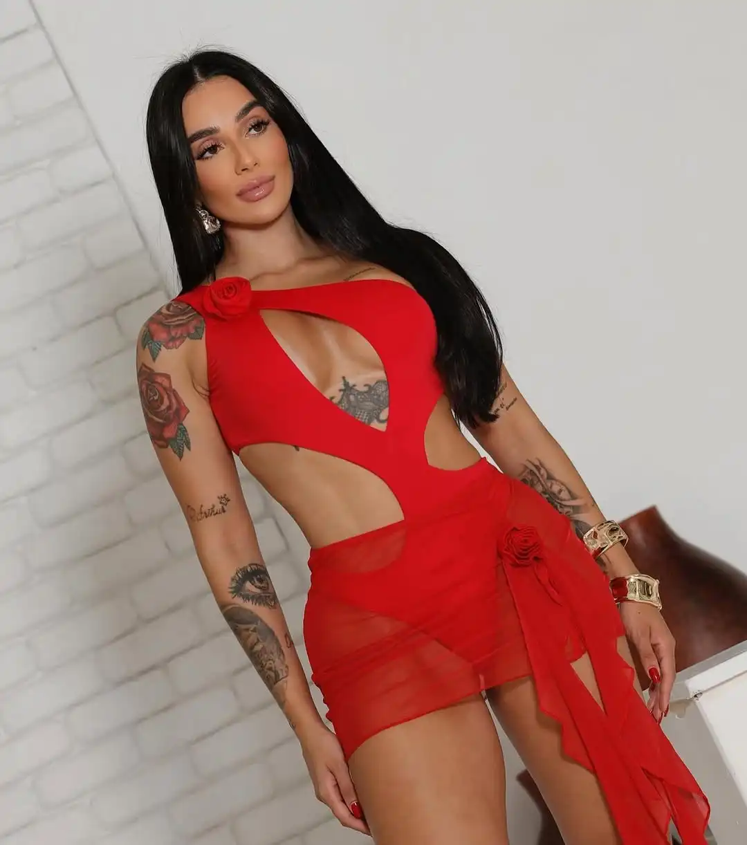 2 Pcs Luxury Woman Swimsuit Sexy Bikini Design 2025 Flower Swimwear Female Red White Cut Out Swim Suit Retro Bodysuit Beachwear