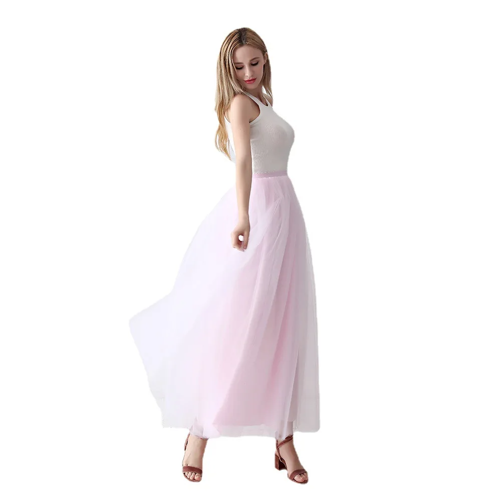 Mesh Skirt Female Super Fairy Big Swing High Waist Spring and Summer Tutu Gauze Skirt 5 Layers 100cm Long Skirt Underskirt