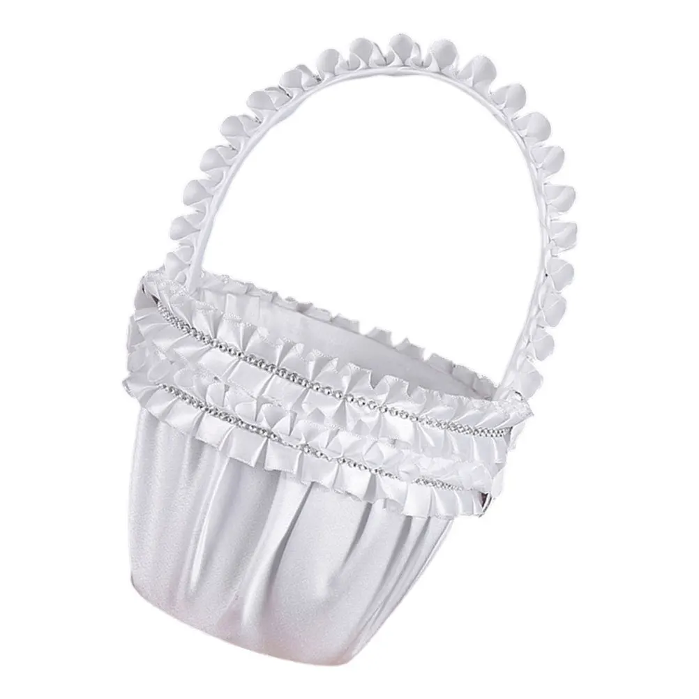 

Small Pearl Flower Girl Basket Wedding Lace Basket Petal Holder for Wedding Ceremony Decor Gift Container Flower Girls Accessory