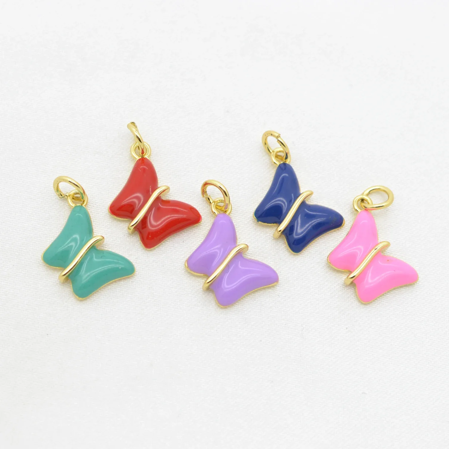 13 Pcs Colorful Enamel Butterfly Pendant Diy Necklace Earring Jewelry Making Supplies Fot Woman Copper Gold Plated Accessories
