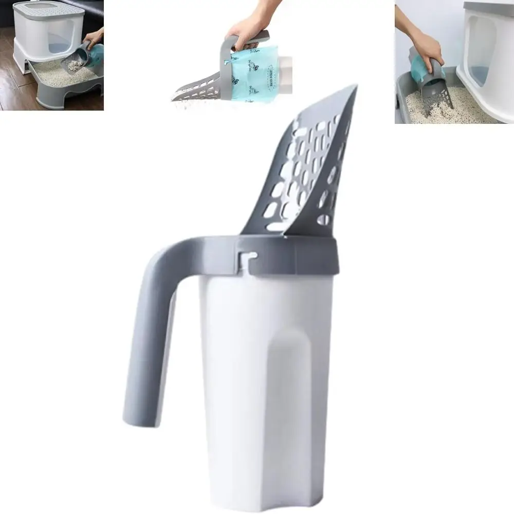 With Waste Container Poop Scooper Non-slip Handle with Comfort Handle Cat Litter Scoop 2 in 1 Large Capacity