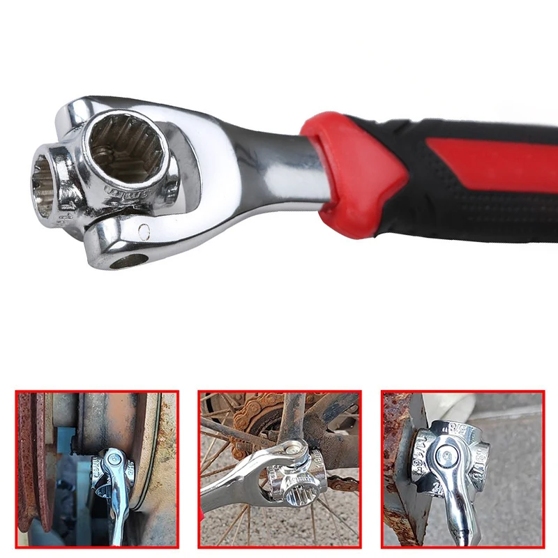 48-in-1 Car Tools Multifunctional Socket Wrench Set Metric 8-19mm SAE 5/16"-3/4 Non-Slip Handle 360 Degree Swivel Head Universal