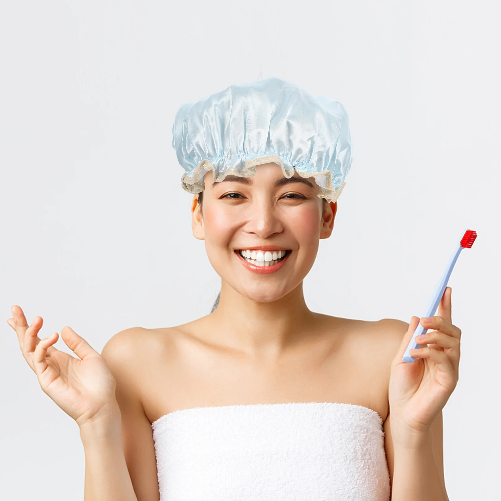 

4Pcs Waterproof Shower Caps Lovely Double-Layer Bathing Caps for Women Hair Care Spa Makeup Reusable Elastic Bath Hats for Lady