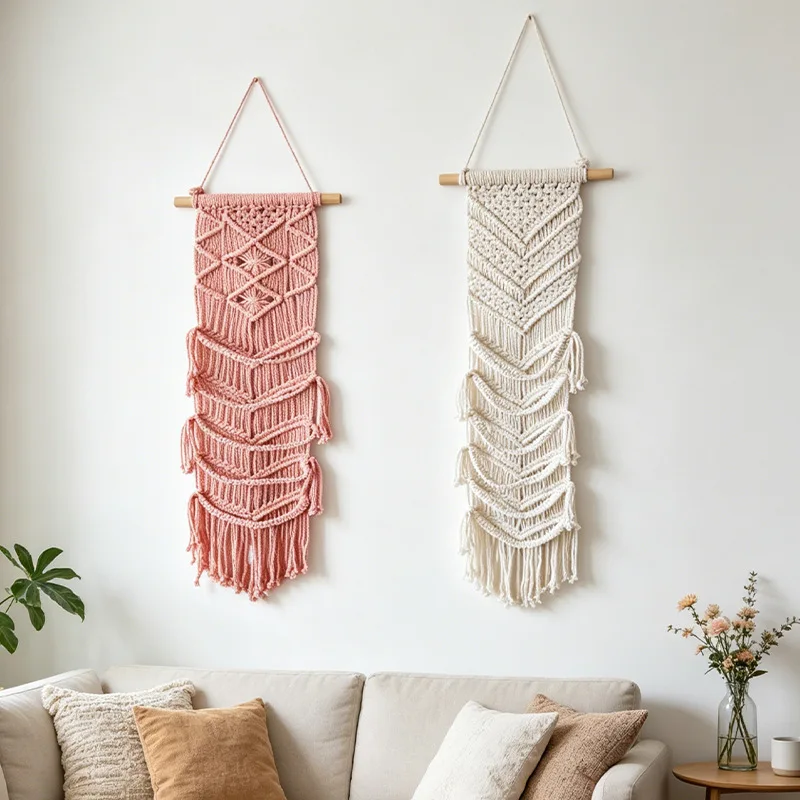 Bohemian Layered Tassel Woven Tapestry Original Wooden Pole Hanging Design Inn Bedside Atmosphere Wall-hanging Accessories