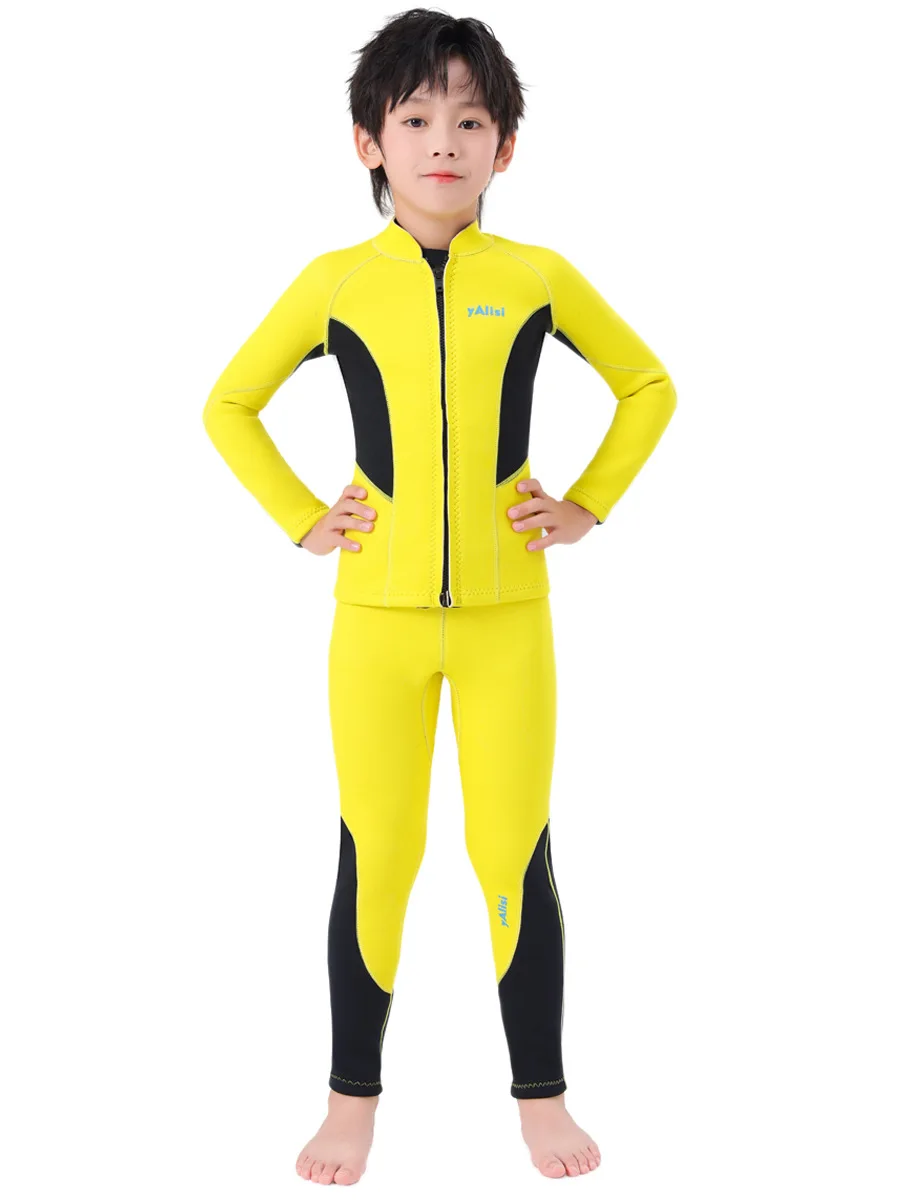 Two-piece Wetsuit Top+Bottom for Kids, 3.5mm Neoprene Wetsuits Jacket and Pants for Water Sports Swimming Diving Surfing