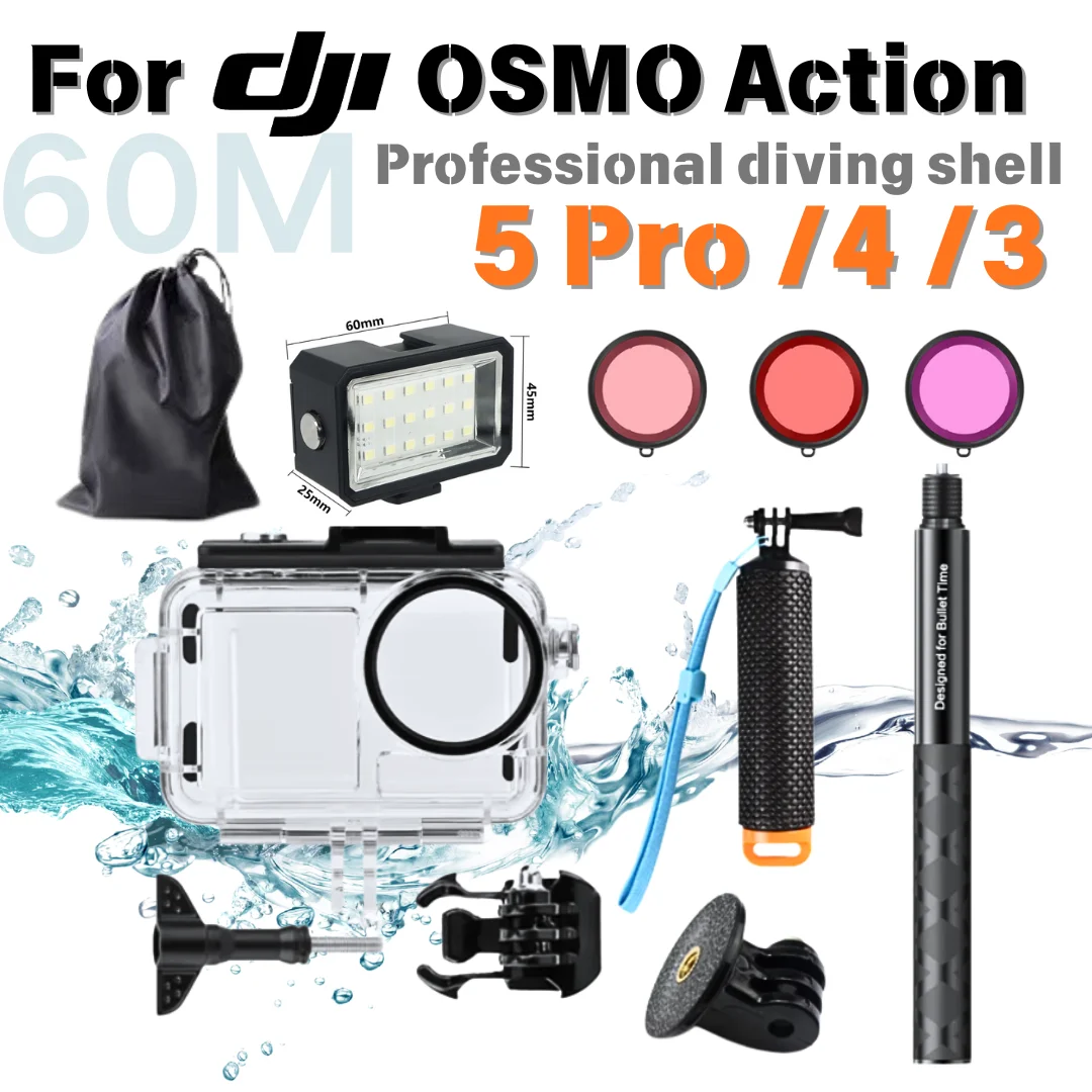 

For DJI OSMO Action 5 Pro/4/3 Action Camera Waterproof Case Protective Shell Red Pink Purple Dive Filters Set Accessories