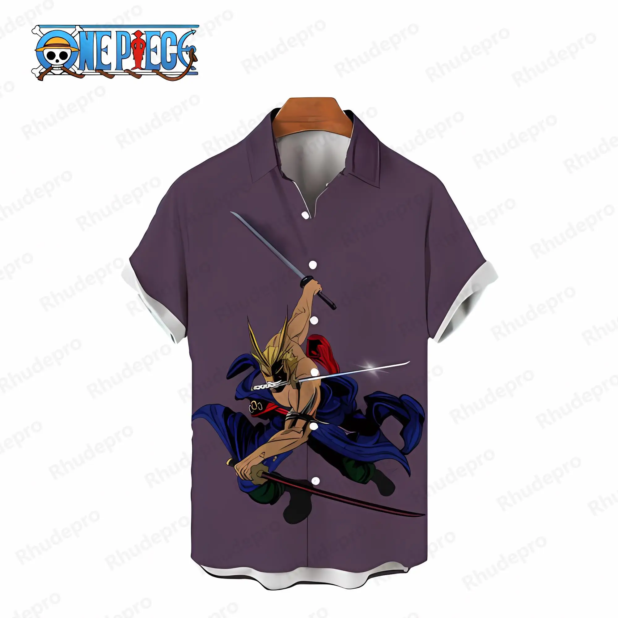 2024 Monkey D Luffy Blouse Summer Men\'s Shirts Tops Oversized One Piece Blouses Beach Social Shirt Anime Elegant Short Sleeve