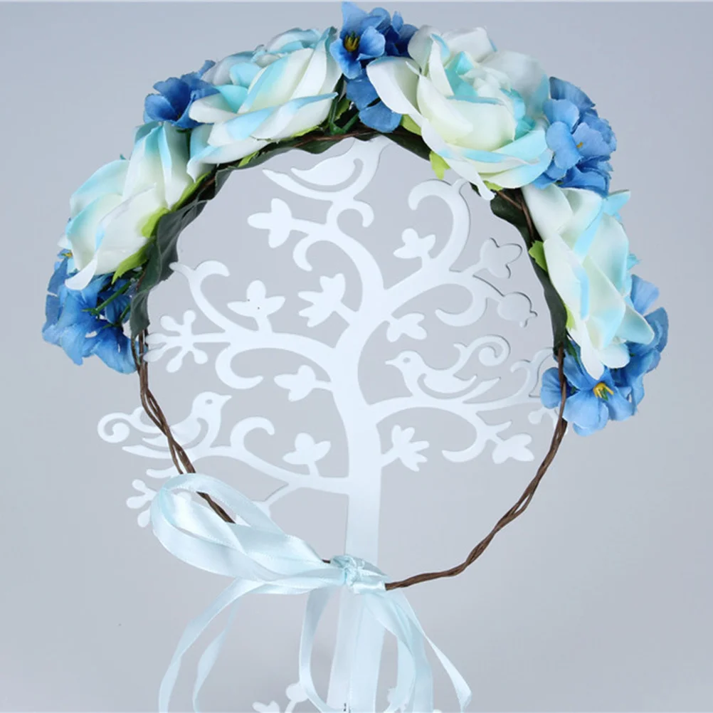 عصابة رأس على شكل زهرة زرقاء أنيقة محاكاة بتصميم وردي رباط شعر ناعم قابل للتعديل للنساء لحفلات الزفاف والحفلات التنكرية #6