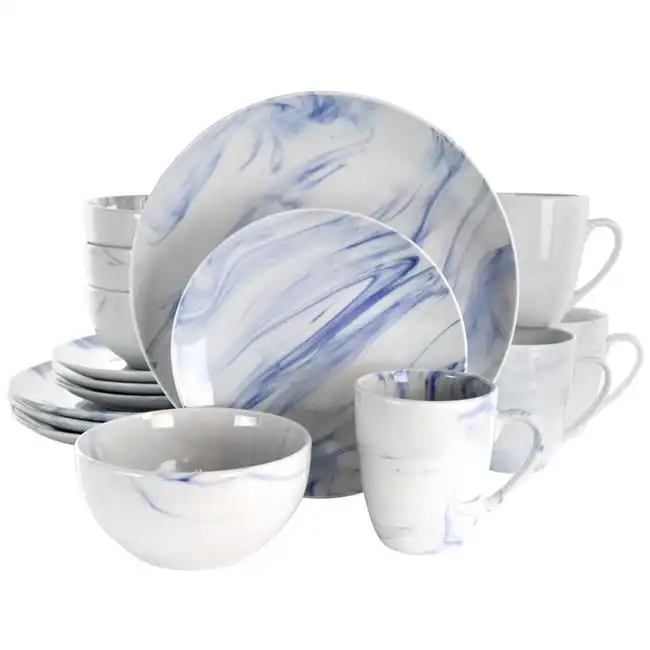 

Blue and White 16-Piece Stoneware Dinnerware Set