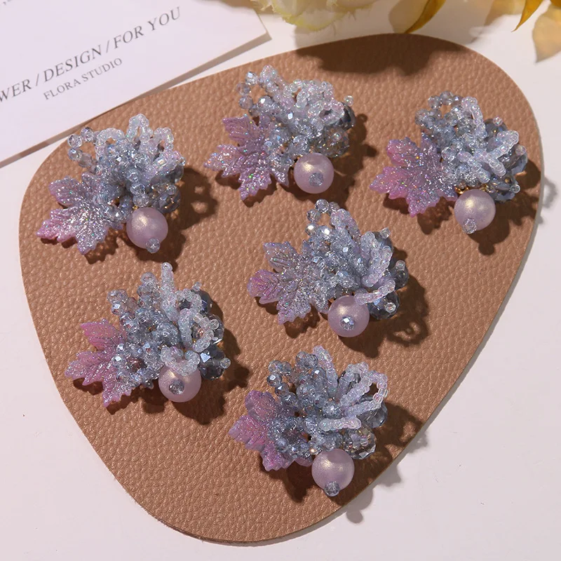 Shoe Charms 1 Piece DIY Gradient Purple Crystal Beaded Maple Leaf Flower for Summer Jelly Clog Sandals Princess Korean