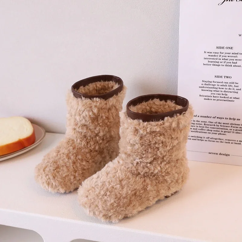 Winter Children\'s Snow Boots Composite Wool Warm Lambswool Plush Baby Girls Ankle Boots Exquisite Gift Fashion Kids Casual Shoes