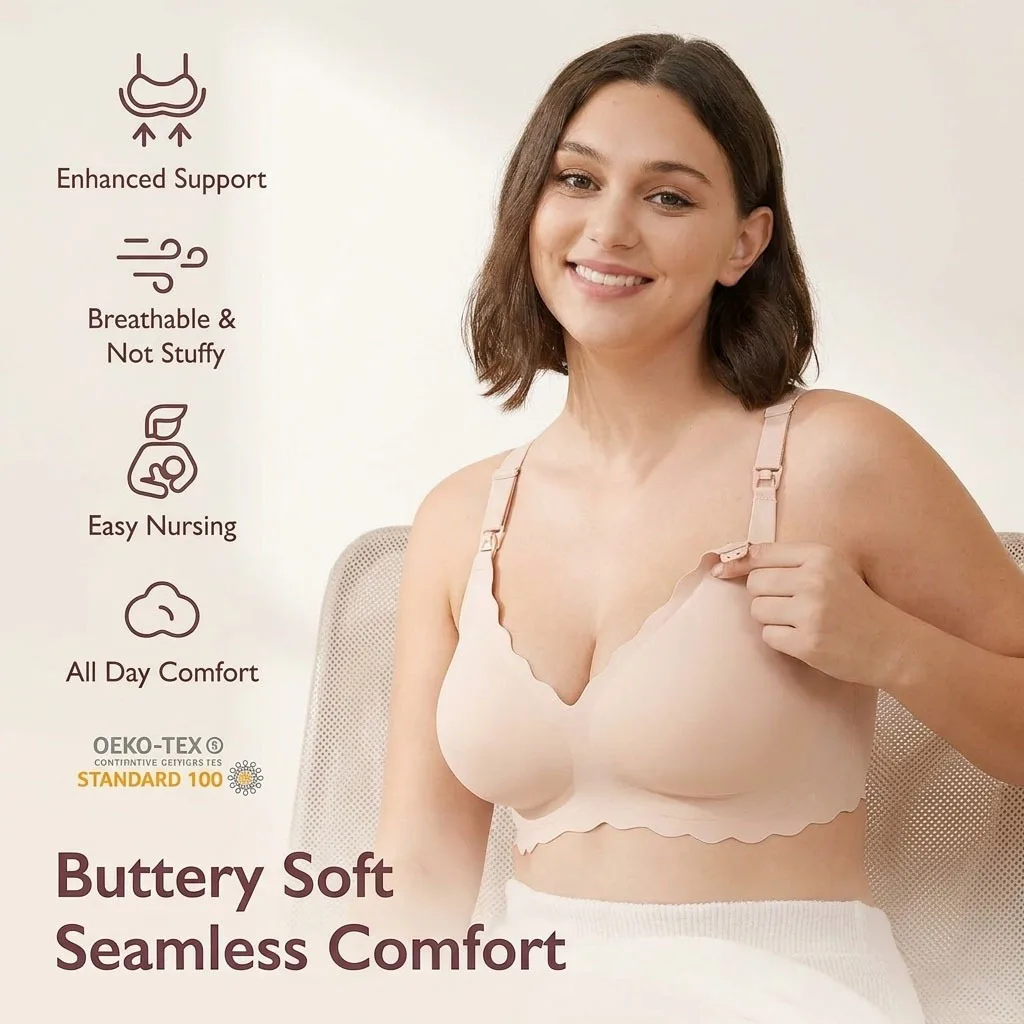 3XL Plus Size Maternity Nursing Bra Front Snap Opening Comfort Wireless Pregnancy Bra Postpartum Breastfeeding Sleep Underwear view 3