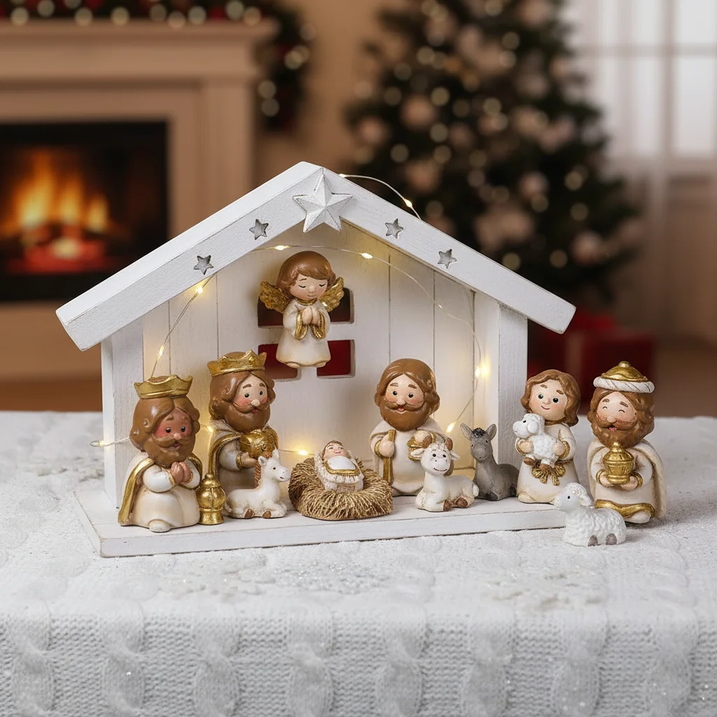 

Christmas Manger Scene Figurine Set Cartoon Nativity Characters Decorative Ornament For Holiday Home Decoration Gift Miniatures