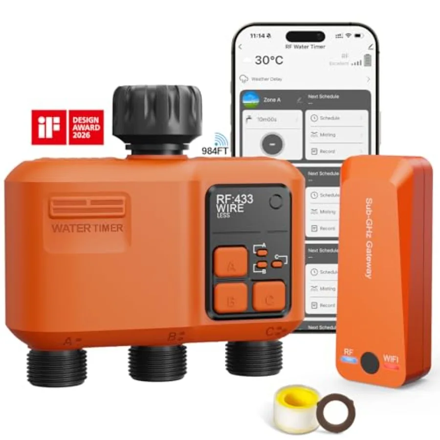 

Умный Wi-Fi таймер для полива сада на 3 зоны, для шланга, радиус действия 300 м, управление через приложение, совместимость с Alexa и Google Voice, функция отсрочки полива при дожде