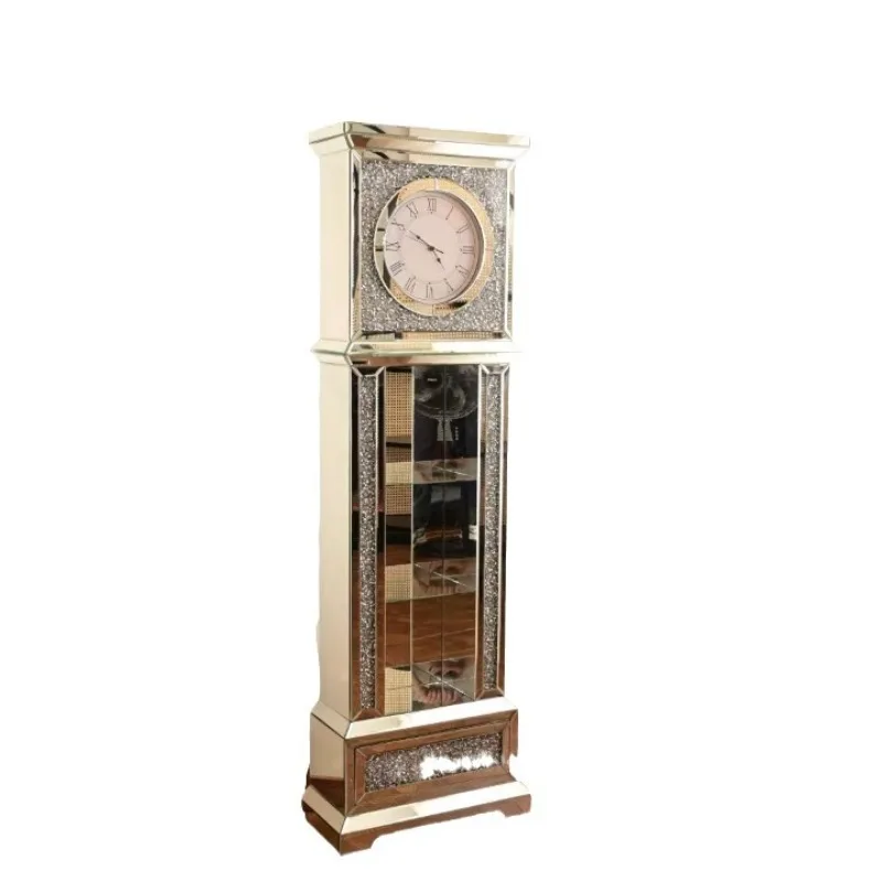 

Light luxury European and American style, broken diamond mirror, glass Roman grandfather, decorative stand clock, floor clock
