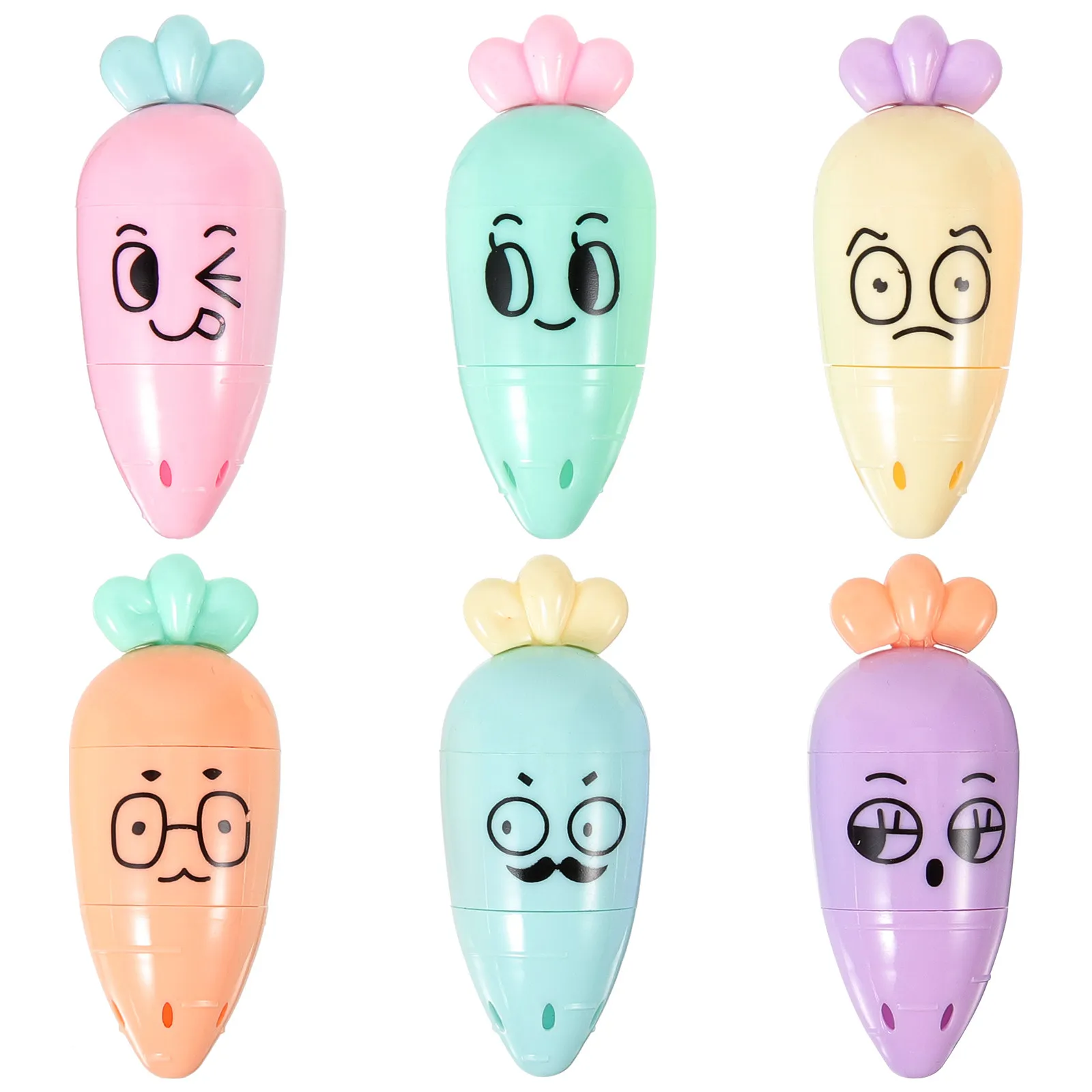 6Pcs Cartoon Highlighter Pens Comfortable Grip Compact Multifunctional Marking Coloring Pens for School Study Journal Office