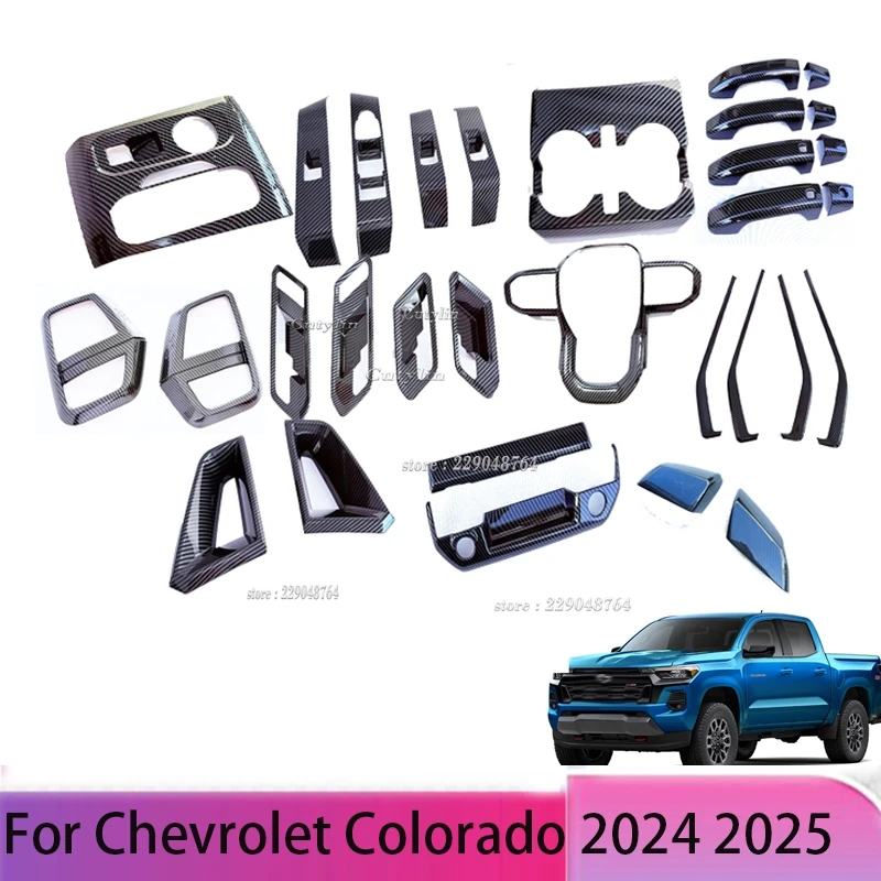 ABS Carbon Fiber For Chevrolet Colorado 2024 2025 Gear Shift Window Switch Control Gear Shift Panle Rearview Mirror Cover Trim