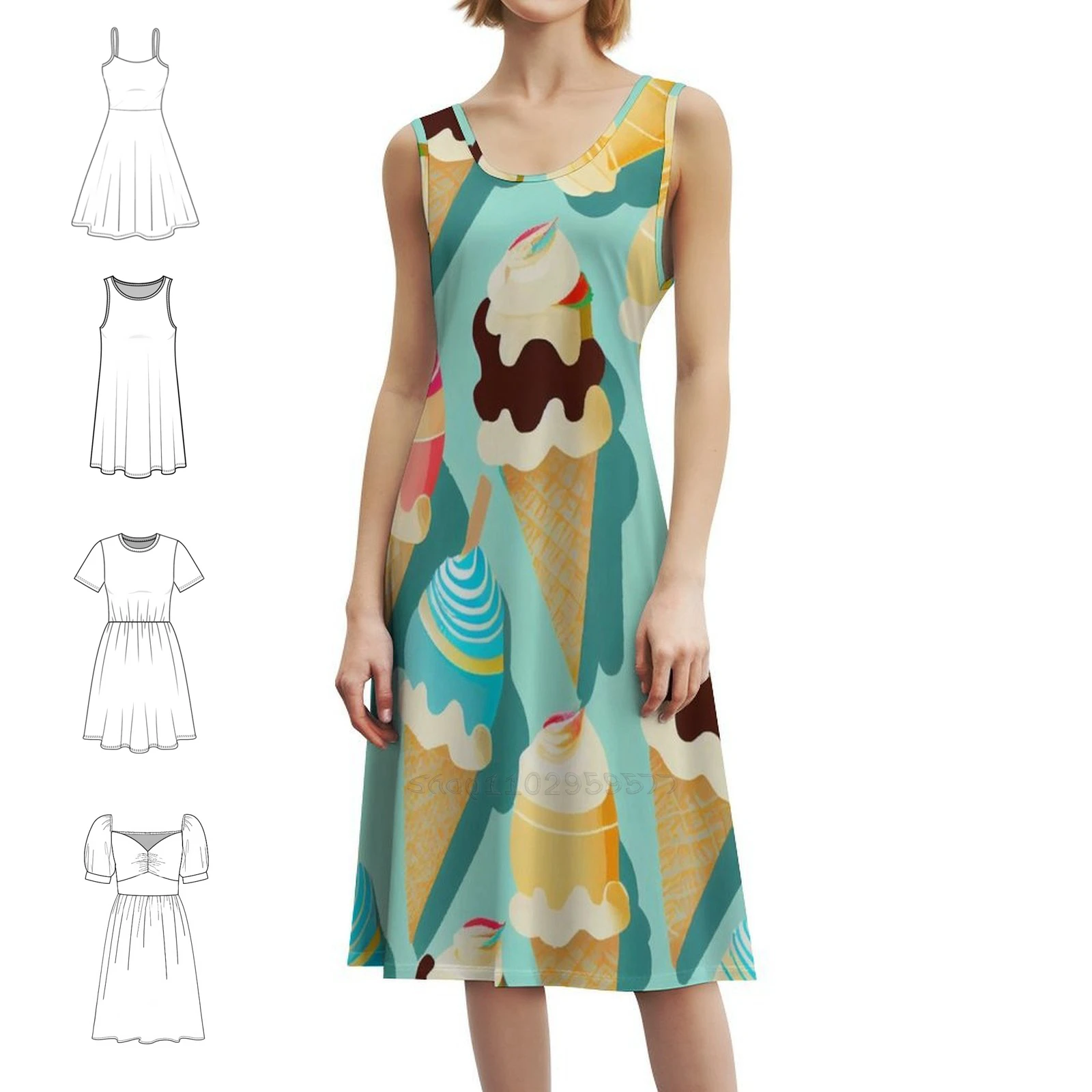 

Забавное пастельное мороженое с цифровой росписью, женское элегантное праздничное платье, платье трапециевидной формы с короткими/длинными/без рукавов