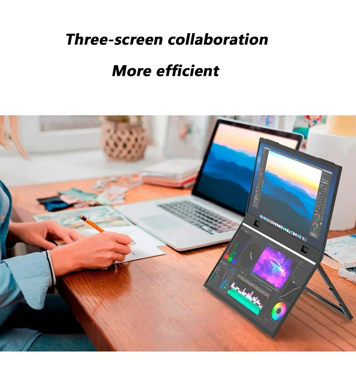 

2026 New OEM ODM 15.6 Inch Folding Screen 360 Degrees With Full Function Triple Portable Monitor Laptop Screen Extension Extende