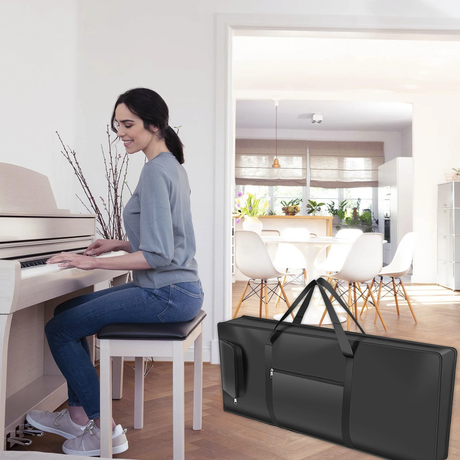 61 Keys Electronic Piano Bag Waterproof Oxford Cloth Thickened Handbag Keyboard Suitcase Electronic Piano Instrument Accessories