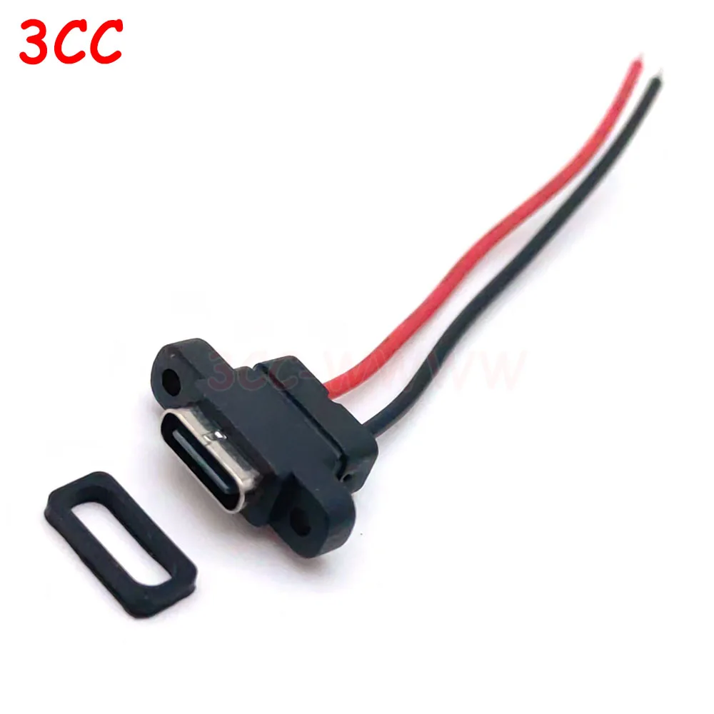 1Pcs USB 3.1 Connector Type-C 2 4 6Pin Welding Wire Female Waterproof Female Socket Rubber Ring High Current Fast Charging Port