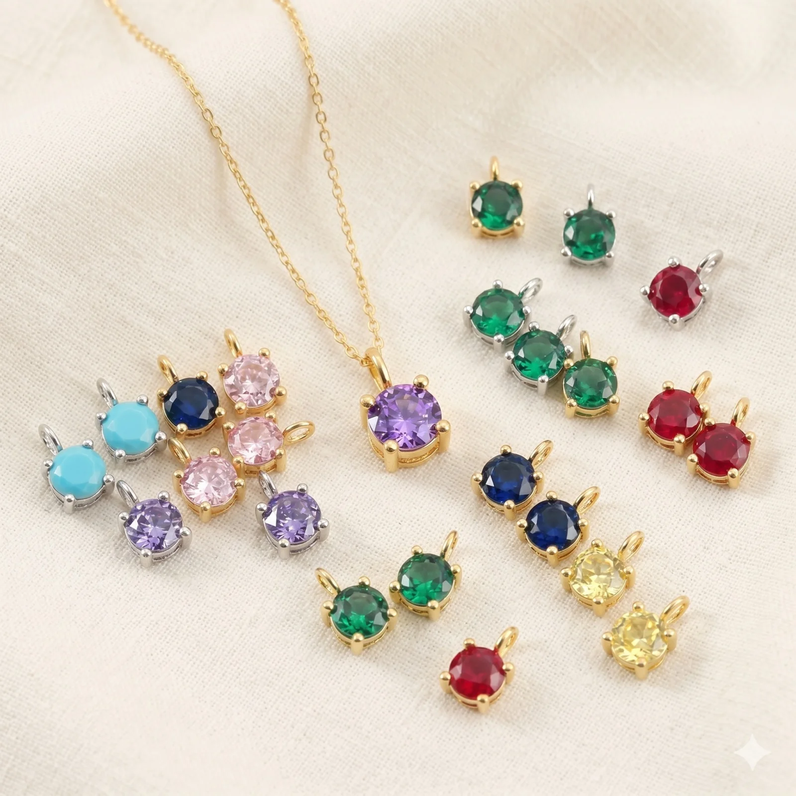 5pcs 4mm Dia.Mini Brass Charms Gold Plated Round Multicolour Cubic Zirconia Pendants DIY Necklace Earring Women Jewelry Findings