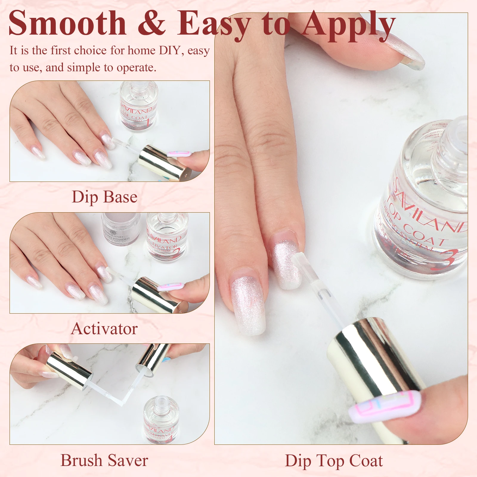 SAVILAND-Juego de líquido en polvo sin HEMA, 10 Uds., 15ml, con Base, activador de capa superior, protector de cepillo, lima de uñas, No se necesita curado