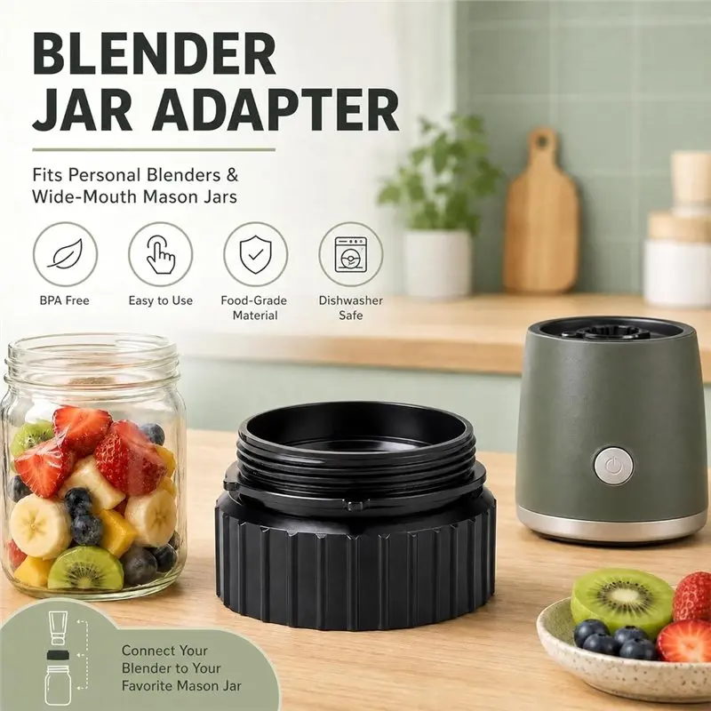 B90B-2 Pack Mason Jar And Blender Adapter,Wide Mouth Glass Cup Blender Adapter With Silicone Gasket,For Magic Bullet 250 Watt